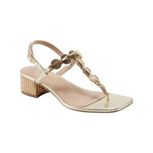 Marc Fisher Caylie Gold T-Strap Block Heel Sandals Womens 6.5M NEW